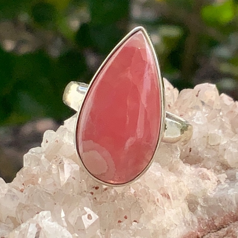 RHODOCROSITE 925 STERLING SILVER RING, SIZE 7